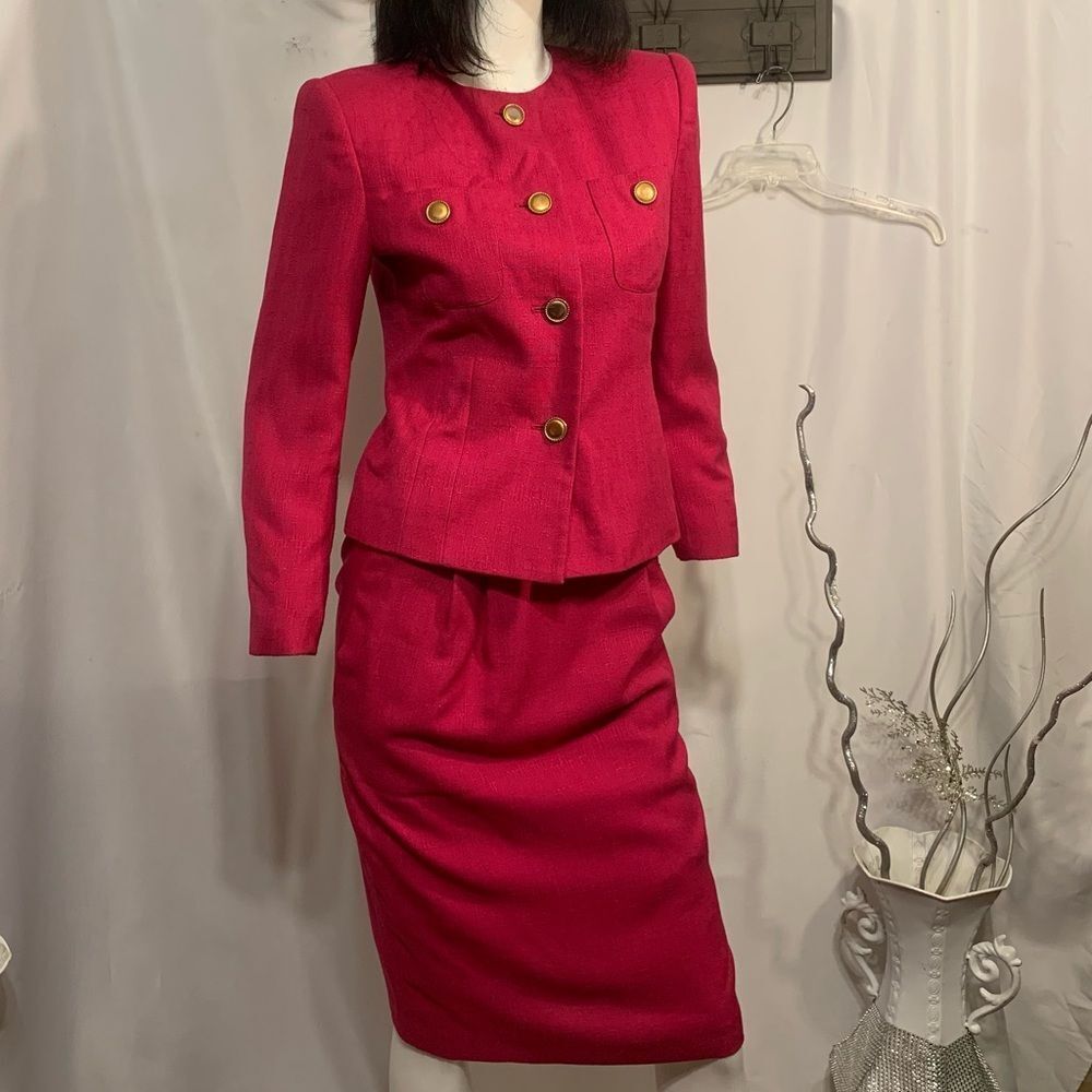 Vintage KASPER A.S.L Petite Pink 2 Piece Blazer Skirt  Set